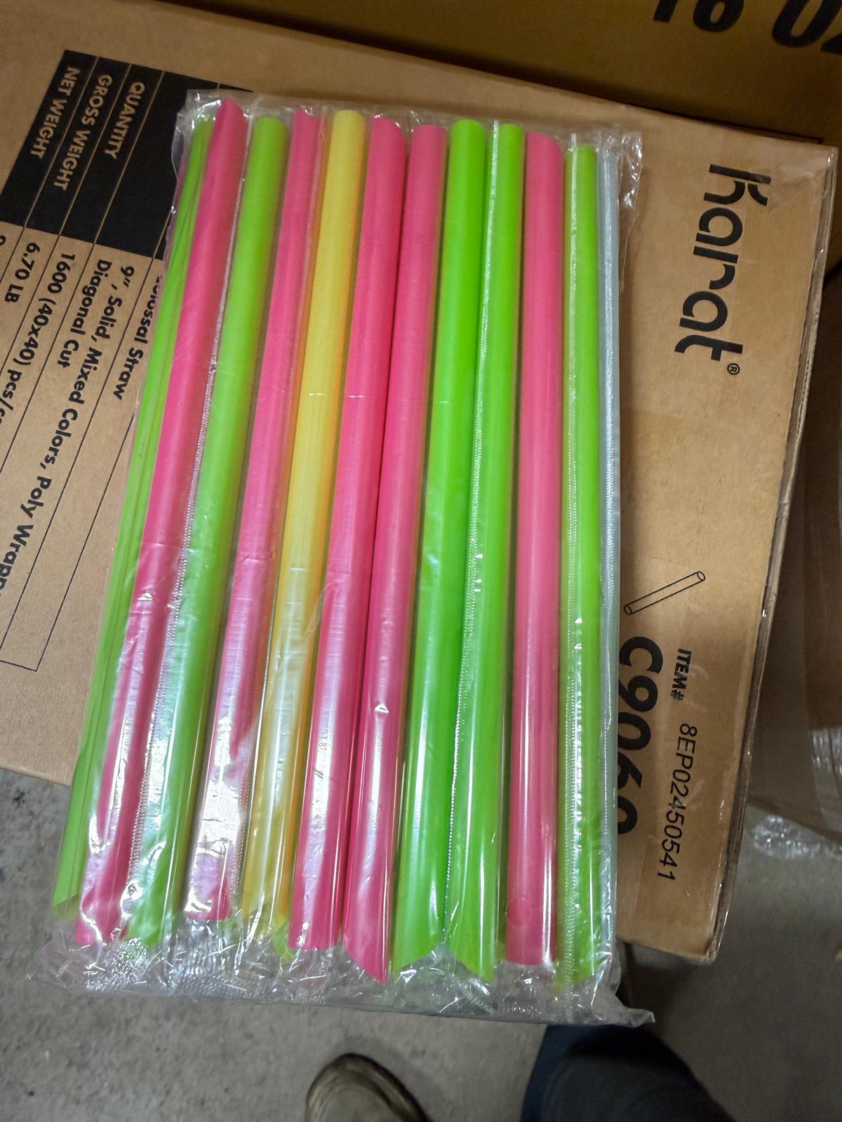 Colossal Boba Smoothie Straw 9" Mixed Colors, Poly Wrapped 1600/Case