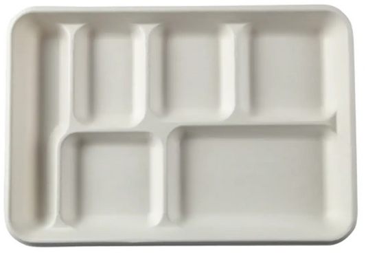 BAGASSE 6 CP MEAL TRAY (300 PCS)