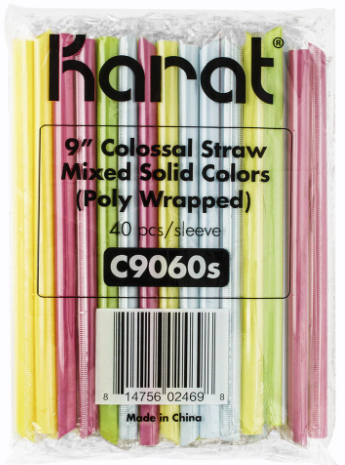 Colossal Boba Smoothie Straw 9" Mixed Colors, Poly Wrapped 1600/Case